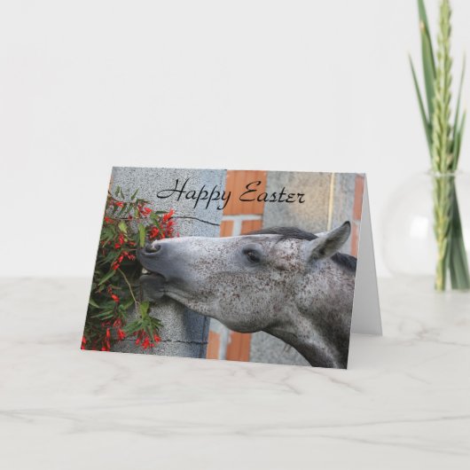 馬および花のハッピーイースター カード (正面)