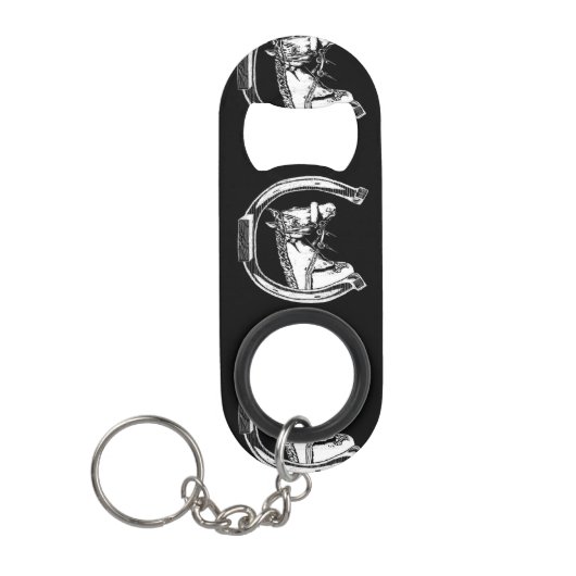 馬および蹄鉄の傷の芸術 キーホルダー栓抜き (正面)