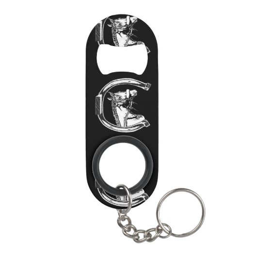 馬および蹄鉄の傷の芸術 キーホルダー栓抜き (裏面)