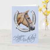 馬および蹄鉄の誕生日 カード (黄色い花)