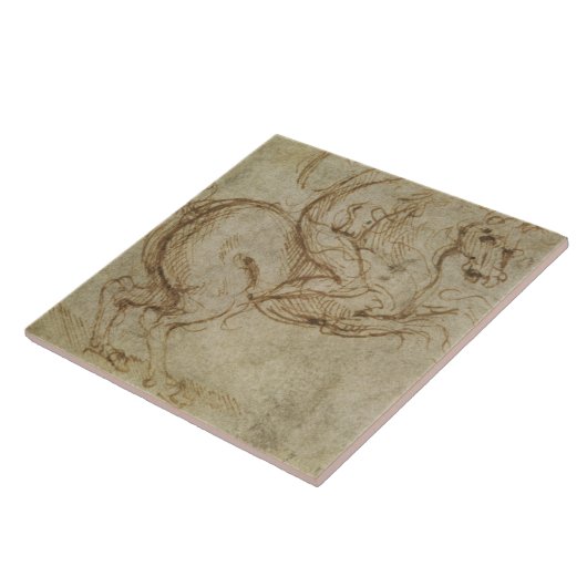 馬および騎士(紙でペンとインク) タイル (側面)