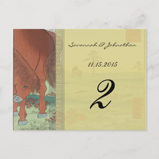 馬お洒落の結婚テーブル番号カード ポストカード (正面)