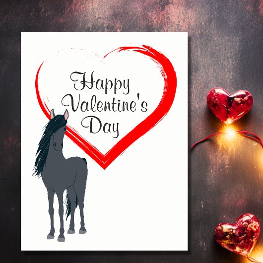 馬かわいらしとハートハッピーバレンタインデー シーズンポストカード