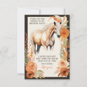 馬かわいらしと桃の花の水彩誕生日 サンキューカード (正面)