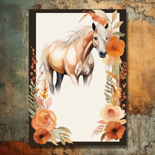 馬かわいらしと桃の花の水彩誕生日 招待状