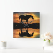 馬かわいらしと水 スクエア壁時計 (ホーム)