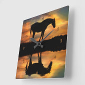 馬かわいらしと水 スクエア壁時計 (傾斜)