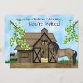 馬かわいらしと納屋の誕生日招待状~女の子 招待状 (正面/裏面)