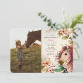 馬かわいらしと花の写真誕生日 招待状 (スタンド正面)