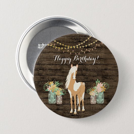 馬かわいらしと花の木素朴誕生日 缶バッジ (正面&裏面)