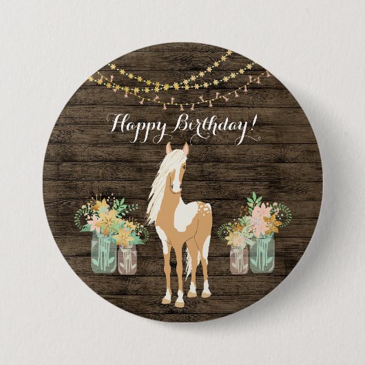 馬かわいらしと花の木素朴誕生日 缶バッジ (正面)