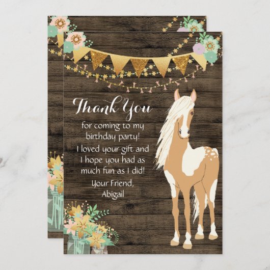 馬かわいらしと花の素朴木 サンキューカード (正面/裏面)
