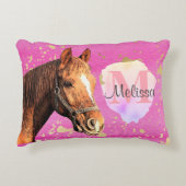 馬かわいらし動物の馬術ピンクのモノグラム アクセントクッション (正面)