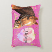 馬かわいらし動物の馬術ピンクのモノグラム アクセントクッション (正面(垂直))