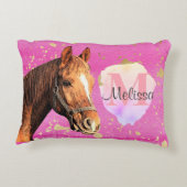 馬かわいらし動物の馬術ピンクのモノグラム アクセントクッション (裏面)