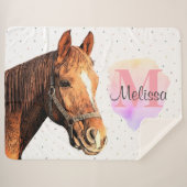 馬かわいらし獣馬馬厩舎モノグラム シェルパブランケット (正面(横))