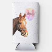 馬かわいらし獣馬馬厩舎モノグラム スリム缶クーラー (正面)