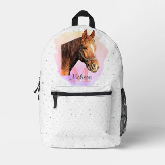 馬かわいらし獣馬馬厩舎モノグラム プリントバックパック