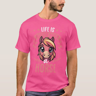 馬がいると人生はもっと楽しい 優しい馬 Tシャツ