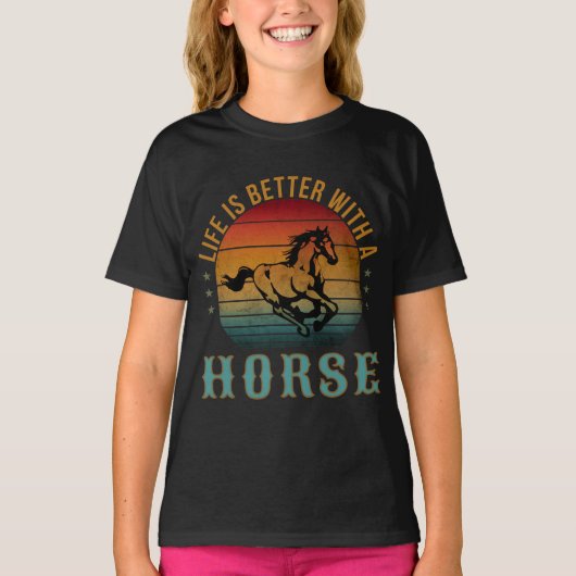 馬がいると人生はもっと楽しい Tシャツ (正面)