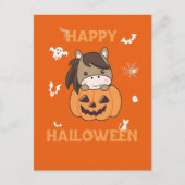 馬がかぼちゃの中に座っている ハッピー ハロウィン シーズンポストカード (正面)