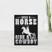 馬がカウボーイの馬に乗っおもしろいて男性に乗るのを除く カード (正面)