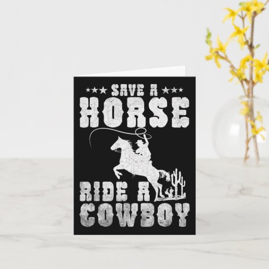 馬がカウボーイの馬に乗っおもしろいて男性に乗るのを除く カード (黄色い花)