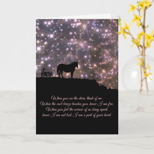 馬が付いている形而上学的で精神的な悔やみや弔慰カード カード (黄色い花)
