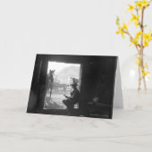 馬が付いている戸口のカウボーイ カード (黄色い花)