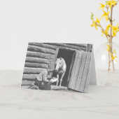 馬が付いている手紙を読んでいるカウボーイ カード (黄色い花)