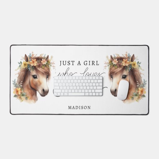 馬が大好きな女の子かわいいポニー・エクストリアン デスクマット (キーボード&マウス)