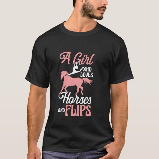 馬が大好きな女の子と乗馬フリップ Tシャツ (正面)