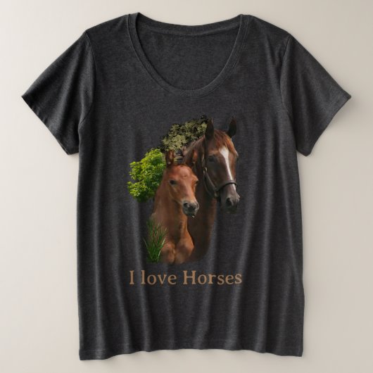 馬が大好き プラスサイズTシャツ (デザイン正面)