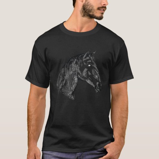 馬が好きな女の子への面白いギフト 手描きの馬 Tシャツ (正面)