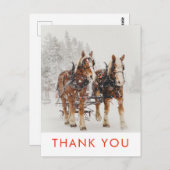 馬が引くスレッドのクリスマス シーン サンクス ポストカード (正面/裏面)