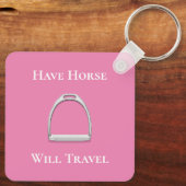 "馬が移動する"スターラップアイロンでピンク キーホルダー (裏面)