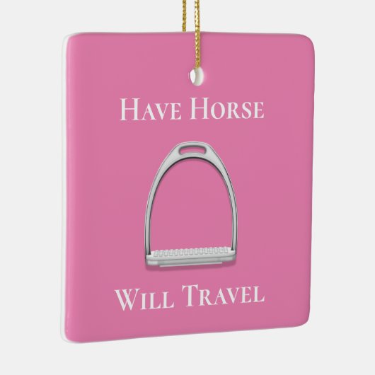 "馬が移動する"スターラップアイロンでピンク セラミックオーナメント (右)