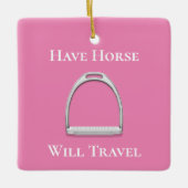 "馬が移動する"スターラップアイロンでピンク セラミックオーナメント (正面)