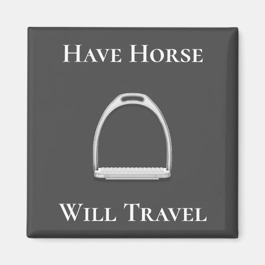 "馬が移動する"灰色のスターラップアイロン マグネット (正面)