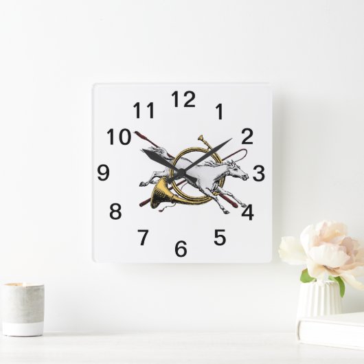 馬が角名門私立校風の色を飛び抜ける馬 スクエア壁時計 (ホーム)