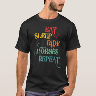 馬が食べる寝る乗る馬を繰り返す面白い言葉 馬 Tシャツ