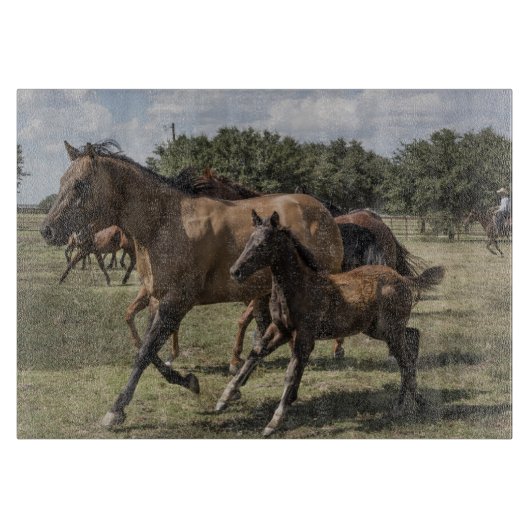 馬が駆ける遊び心あふれる光景 カッティングボード (正面)