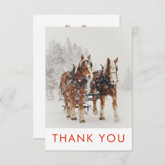 馬そり描クリスマスシーンありがとう サンキューカード (正面/裏面)