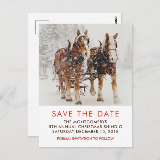 馬そり描クリスマスシーン日付を保存 ポストカード (正面/裏面)