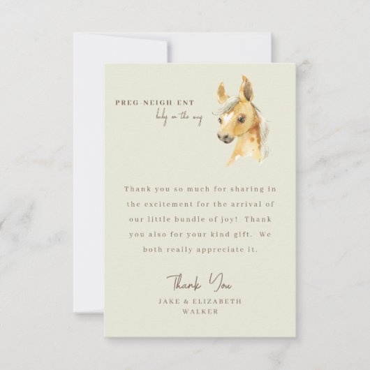 馬それは男の子の赤ちゃんのシャワーのメッセージありがとう サンキューカード (正面)