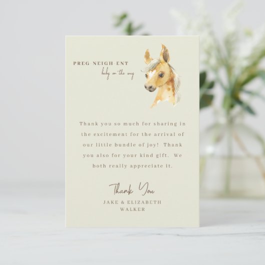 馬それは男の子の赤ちゃんのシャワーのメッセージありがとう サンキューカード (スタンド正面)