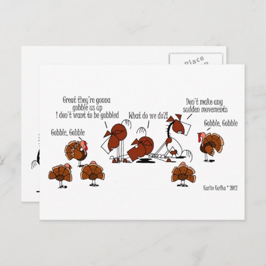 馬とおもしろい七面鳥の感謝祭の漫画はがき シーズンポストカード (正面/裏面)