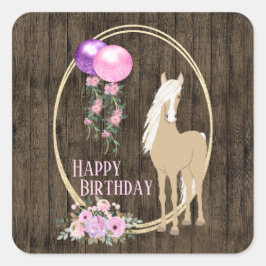 馬とかわいらし花オンバーンウッド誕生日 スクエアシール