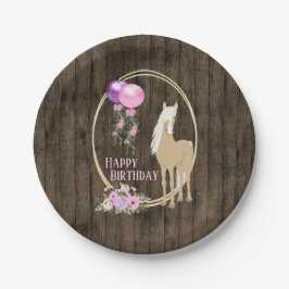 馬とかわいらし花オンバーンウッド誕生日 ペーパープレート