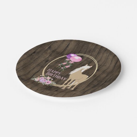 馬とかわいらし花オンバーンウッド誕生日 ペーパープレート (アングル)